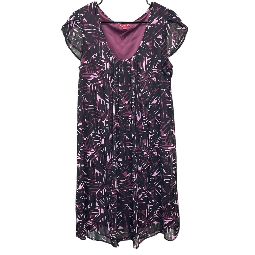 Merona Plum and Black Short Sleeve Shift Dress Women’s Size Large